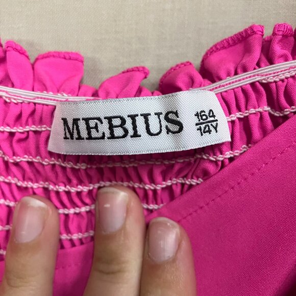 Mebius Girls 14Y Hot Pink Bow Back Square Neck Ruffle Sleeve Preppy A Line Dress - Picture 7 of 12